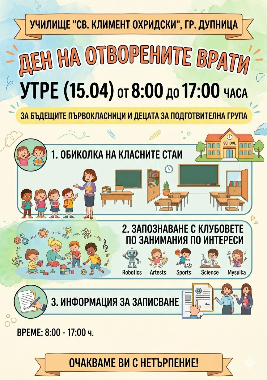 Ден на отворените врати - ОУ Св. Климент Охридски - Дупница